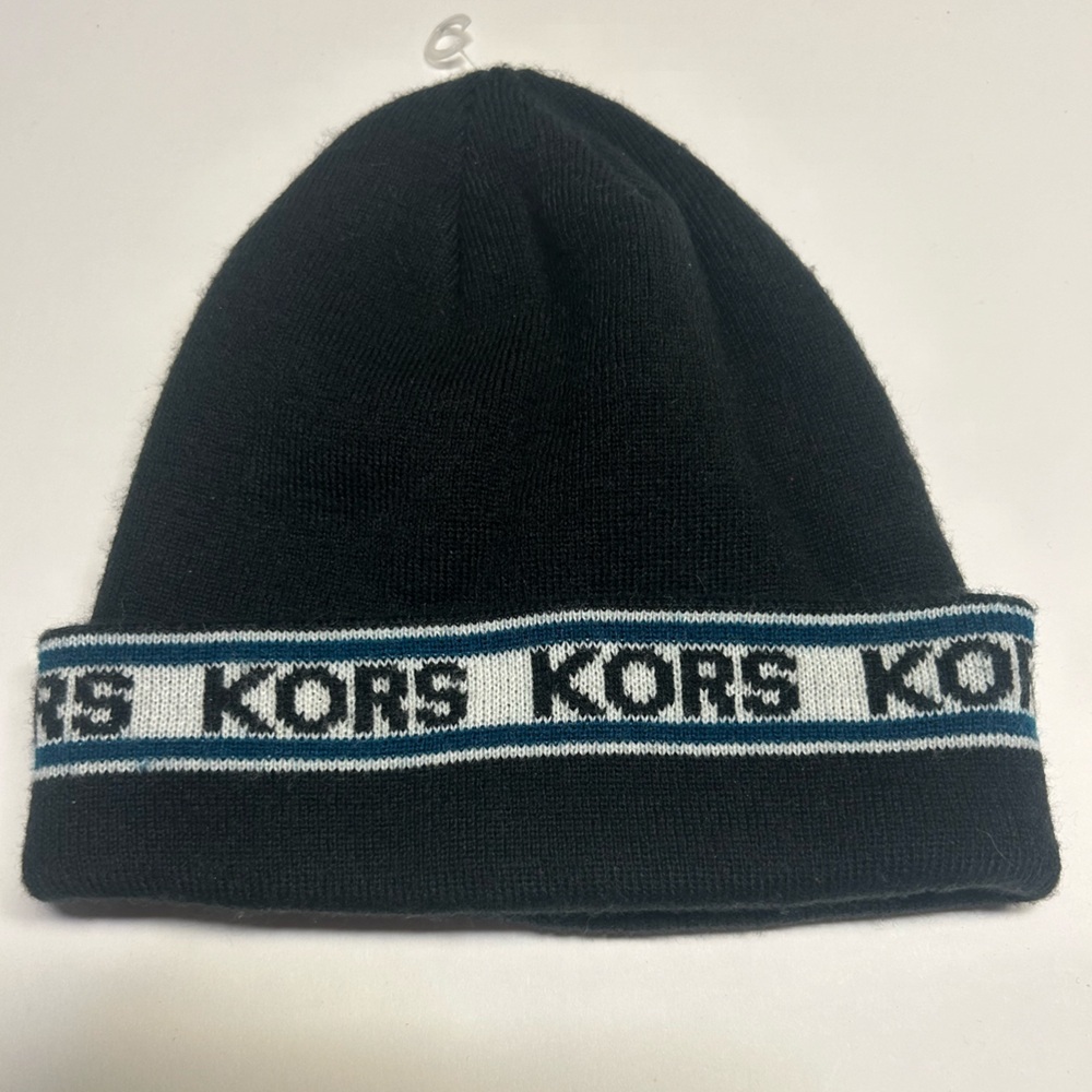 MICHAEL KORS BEANIE VERTICAL LOGO SIDE STRIPE DARK BLUE HAT‎ UNISEX